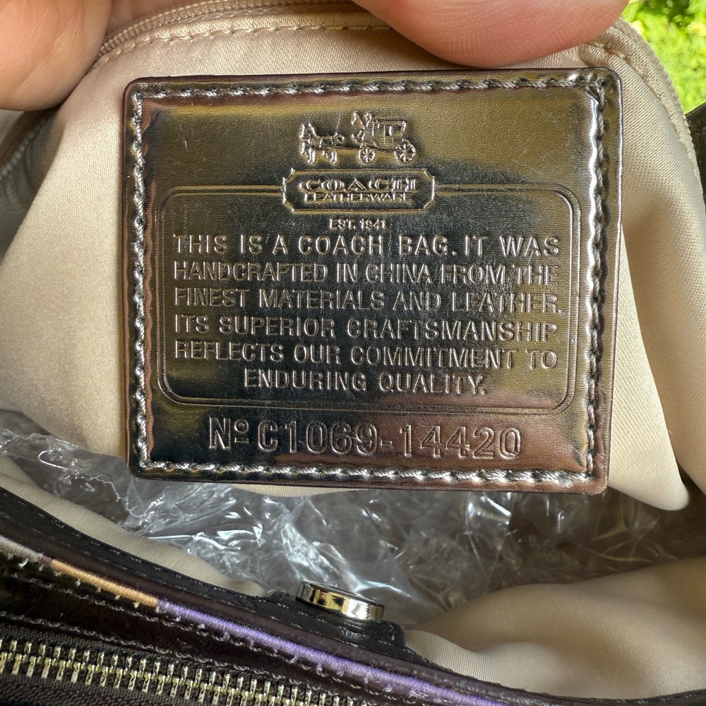 Coach Optic Legacy Hobo Shoulder Bag β Brown, Cream, & Purple Print - Picture 3 of 5
